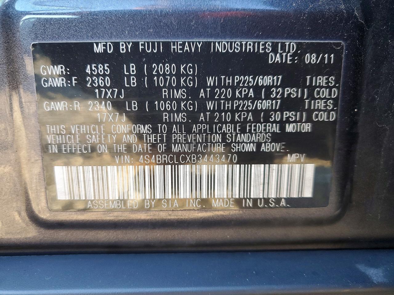 2011 SUBARU OUTBACK 2.5I LIMITED photo 12