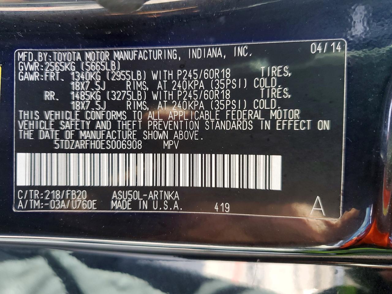 2014 TOYOTA HIGHLANDER LE photo 14