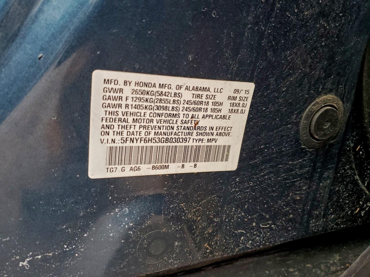 2016 HONDA PILOT EXL photo 13