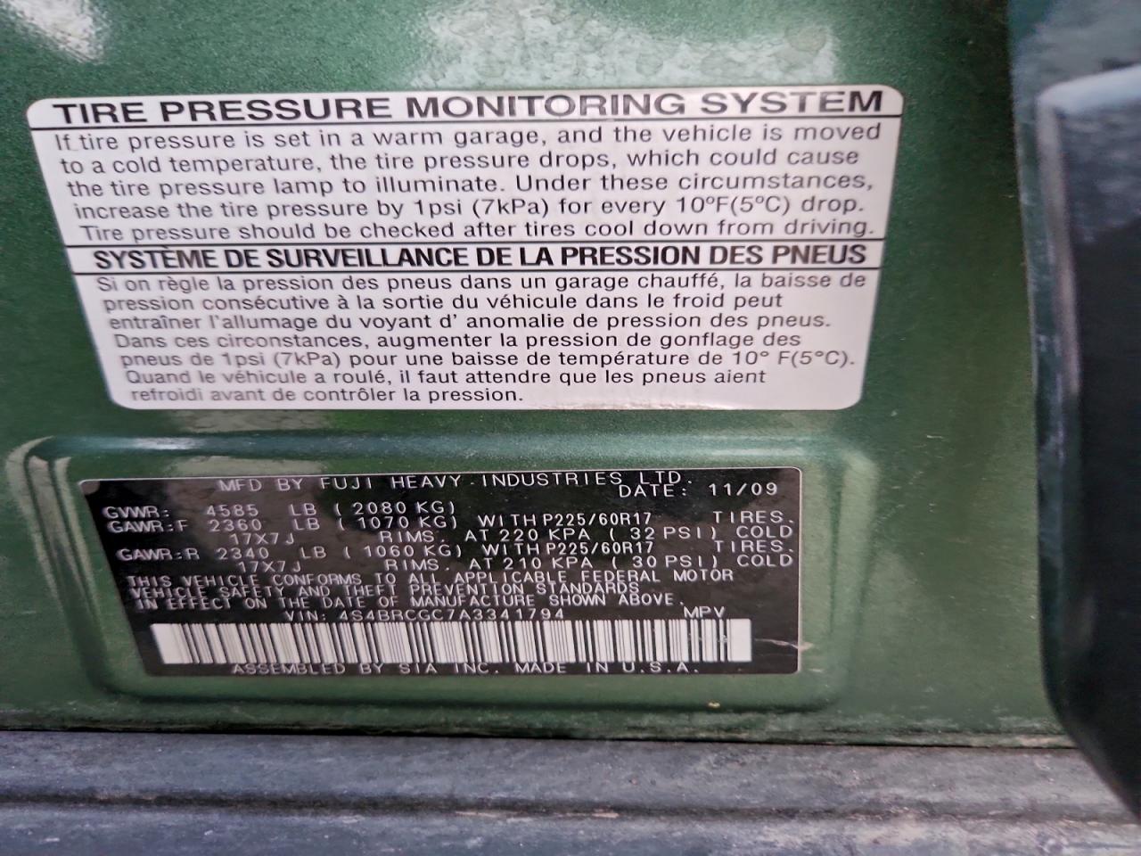 2010 SUBARU OUTBACK 2.5I PREMIUM photo 12