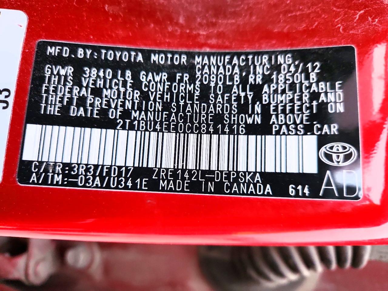 2012 TOYOTA COROLLA BASE photo 23
