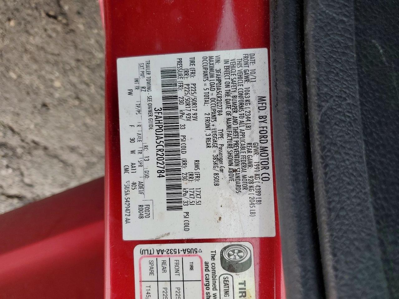 2012 FORD FUSION SEL photo 12