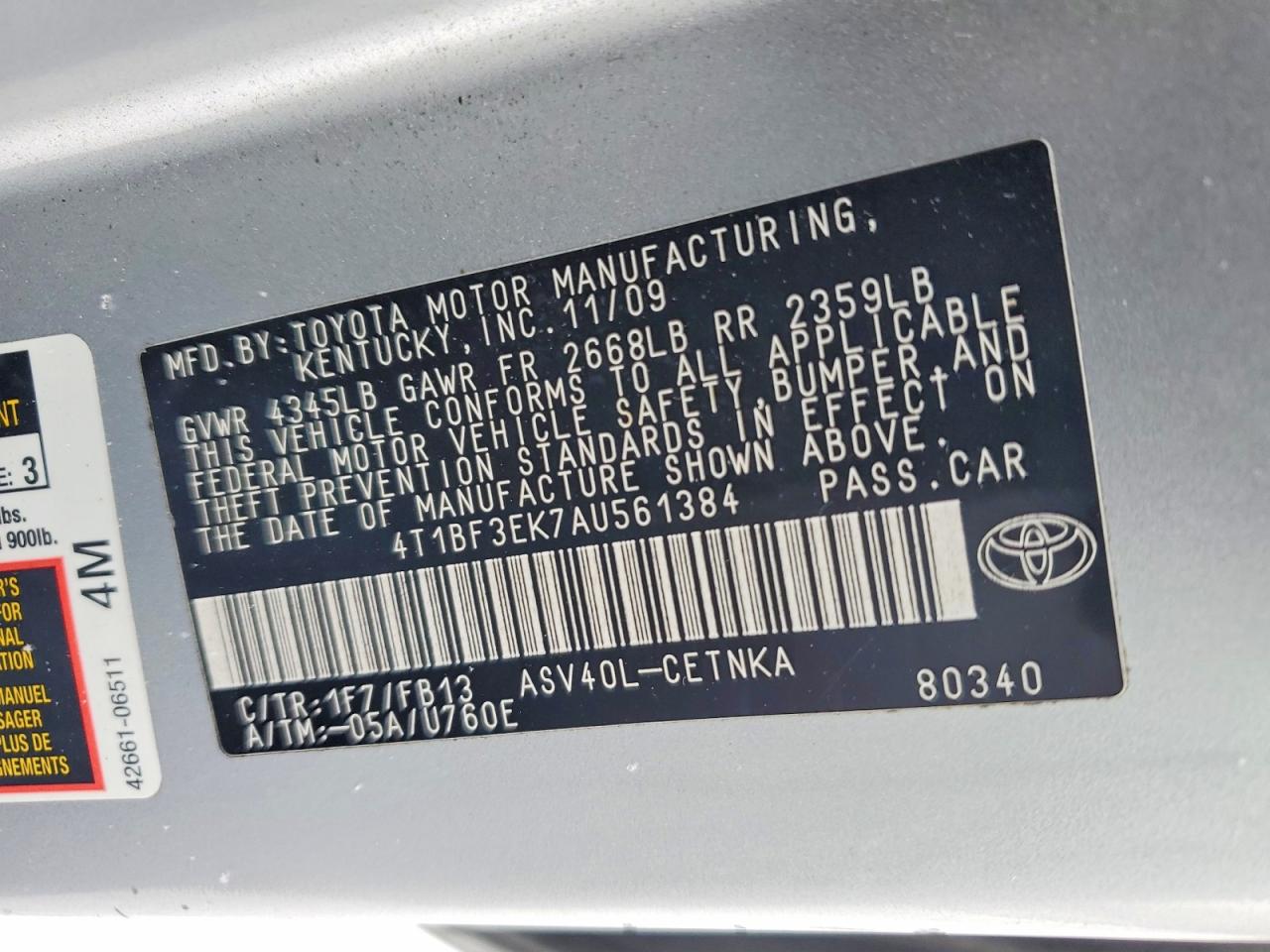 2010 TOYOTA CAMRY BASE photo 13