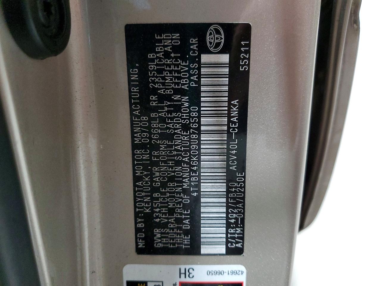 2009 TOYOTA CAMRY BASE photo 12