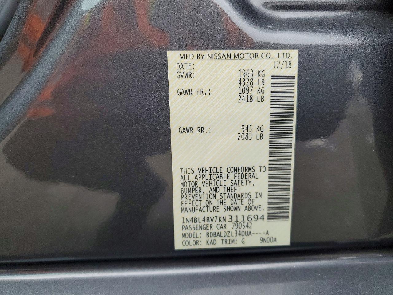 2019 NISSAN ALTIMA S photo 12