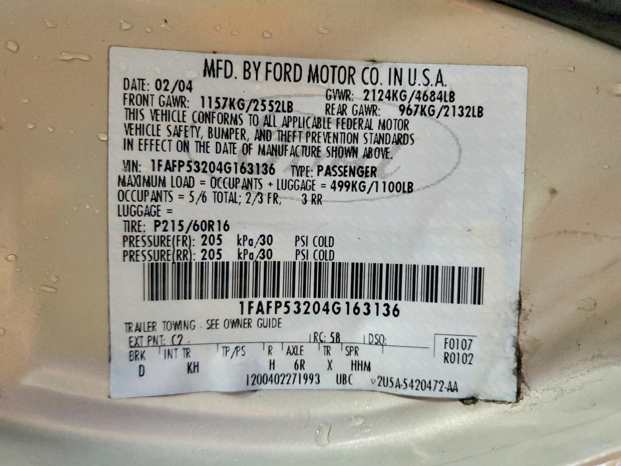 2004 FORD TAURUS SE photo 13