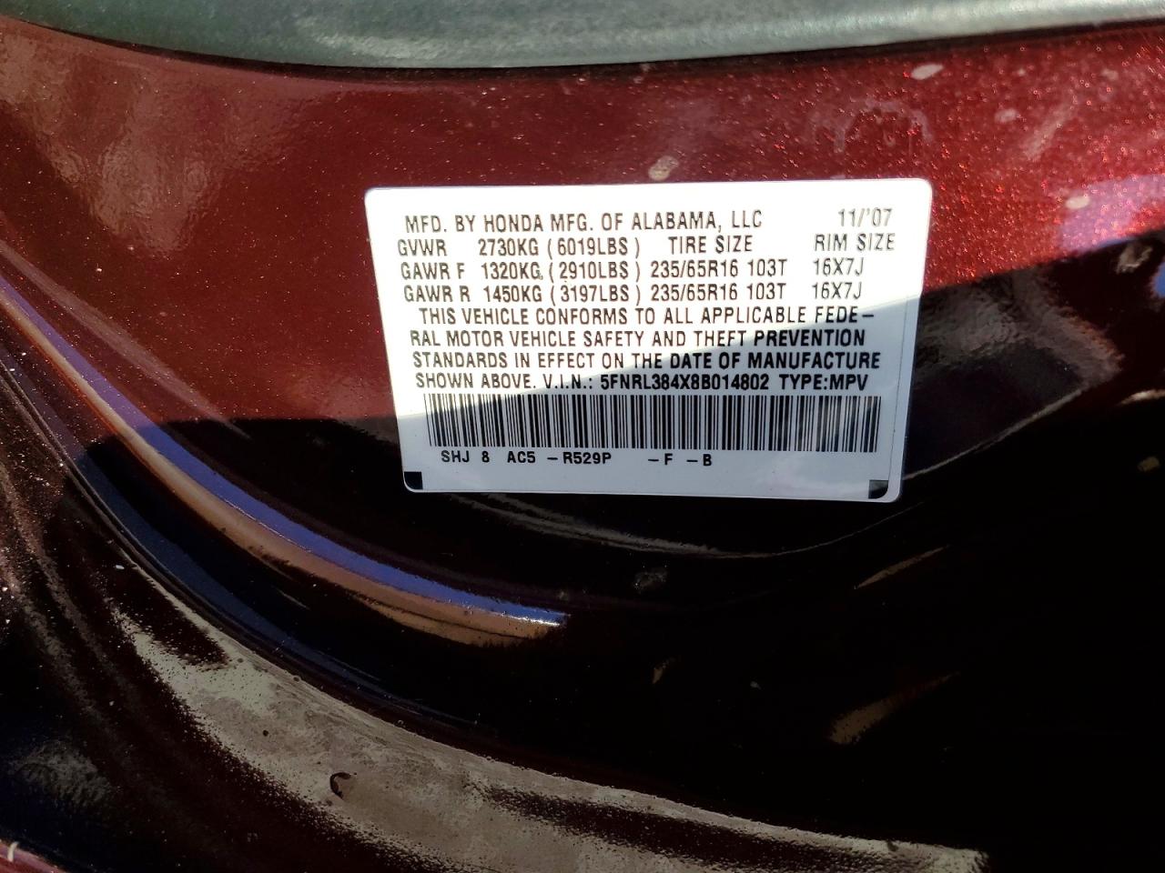 2008 HONDA ODYSSEY EX photo 13