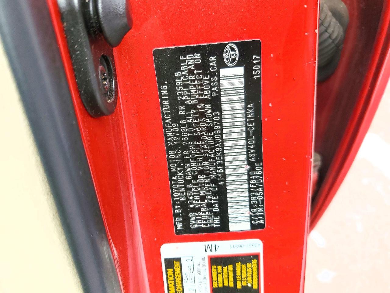2010 TOYOTA CAMRY BASE photo 12