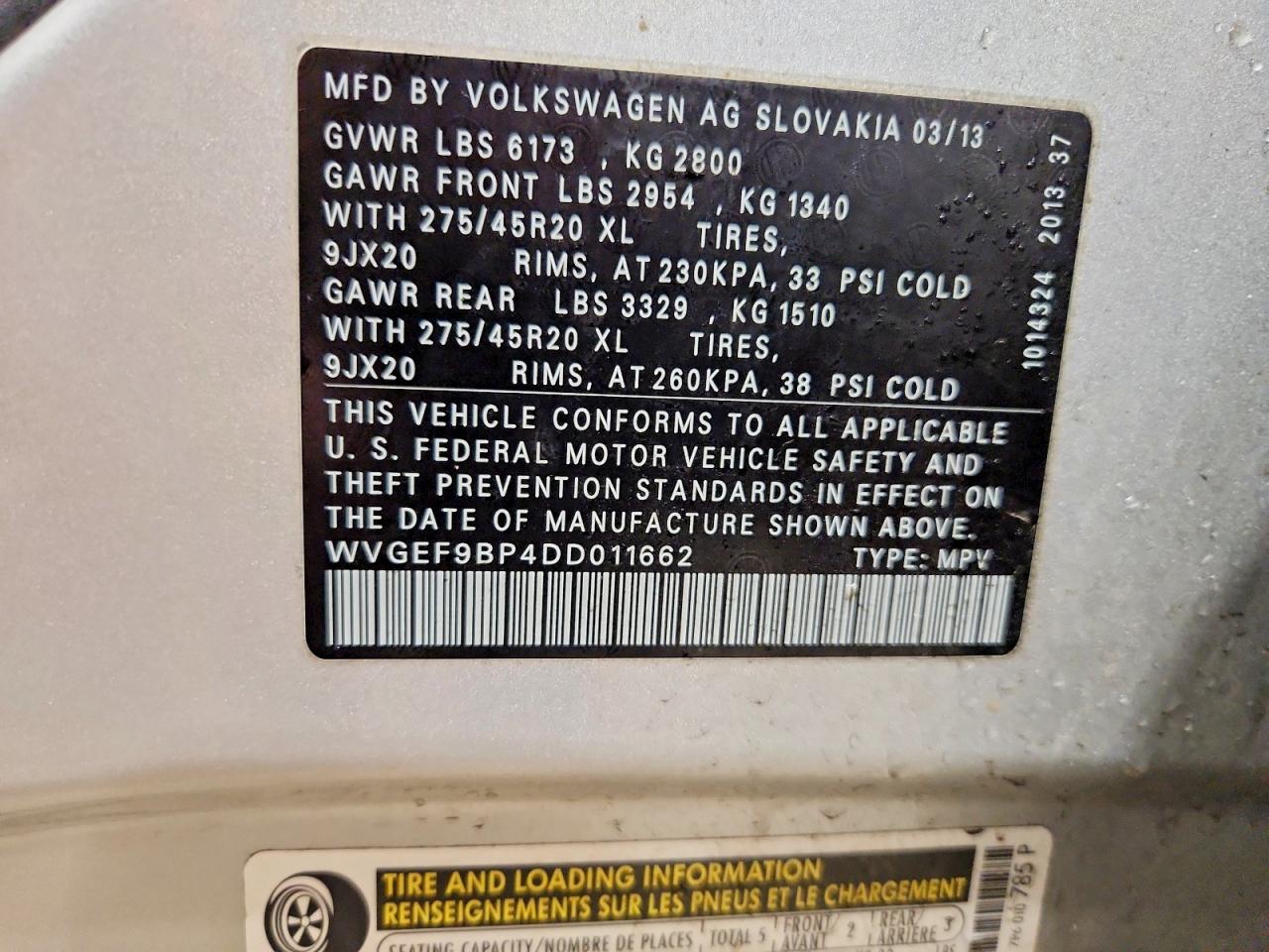 2013 VOLKSWAGEN TOUAREG V6 photo 13