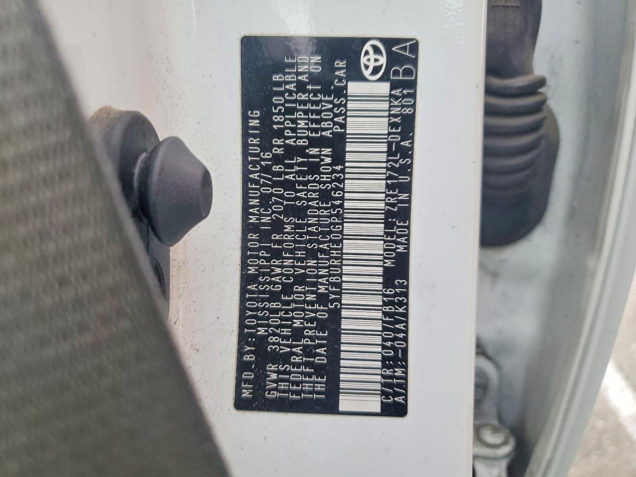 2016 TOYOTA COROLLA L photo 12