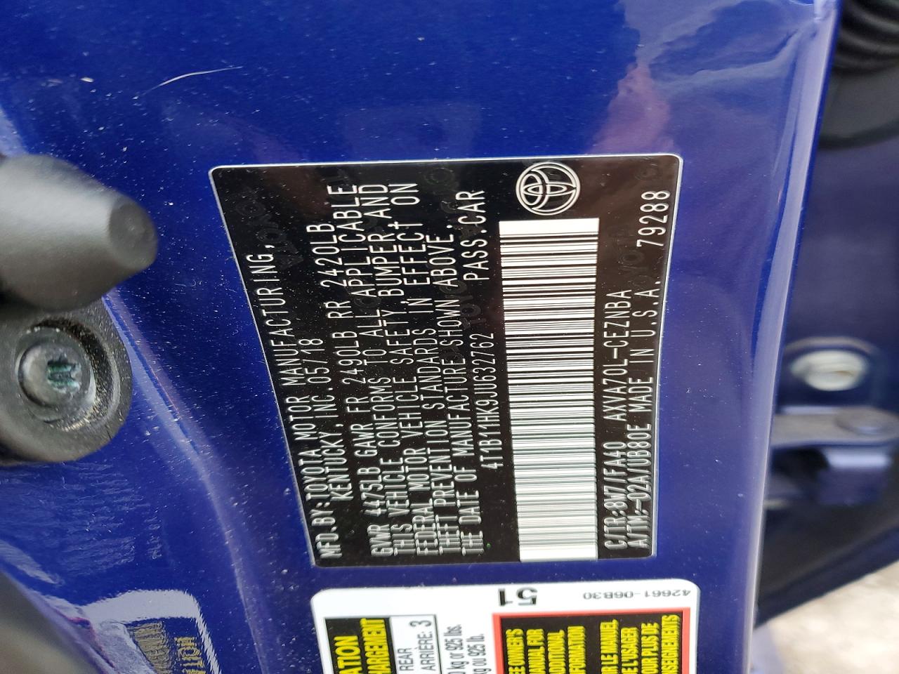 2018 TOYOTA CAMRY L photo 12