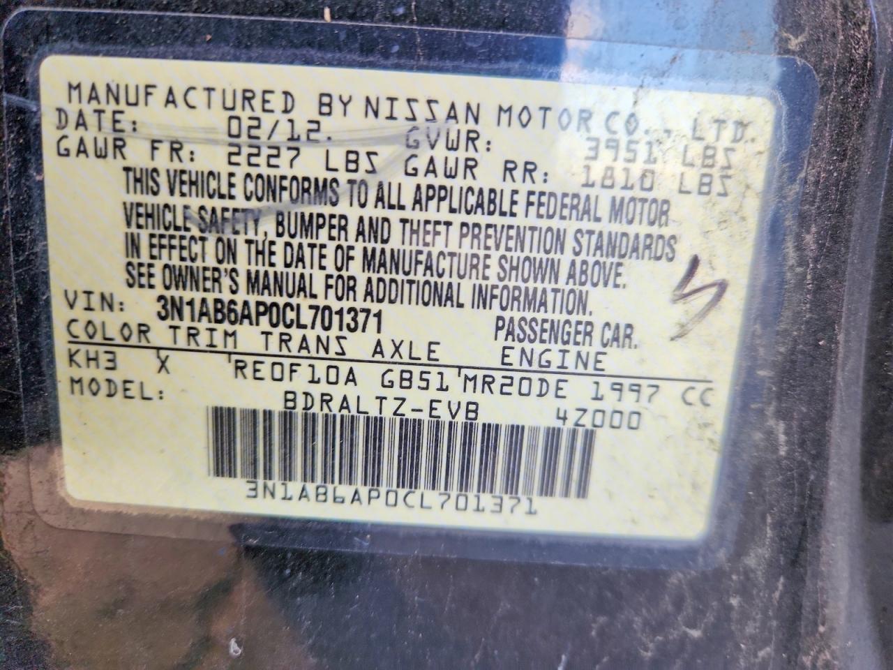 2012 NISSAN SENTRA 2.0 photo 13