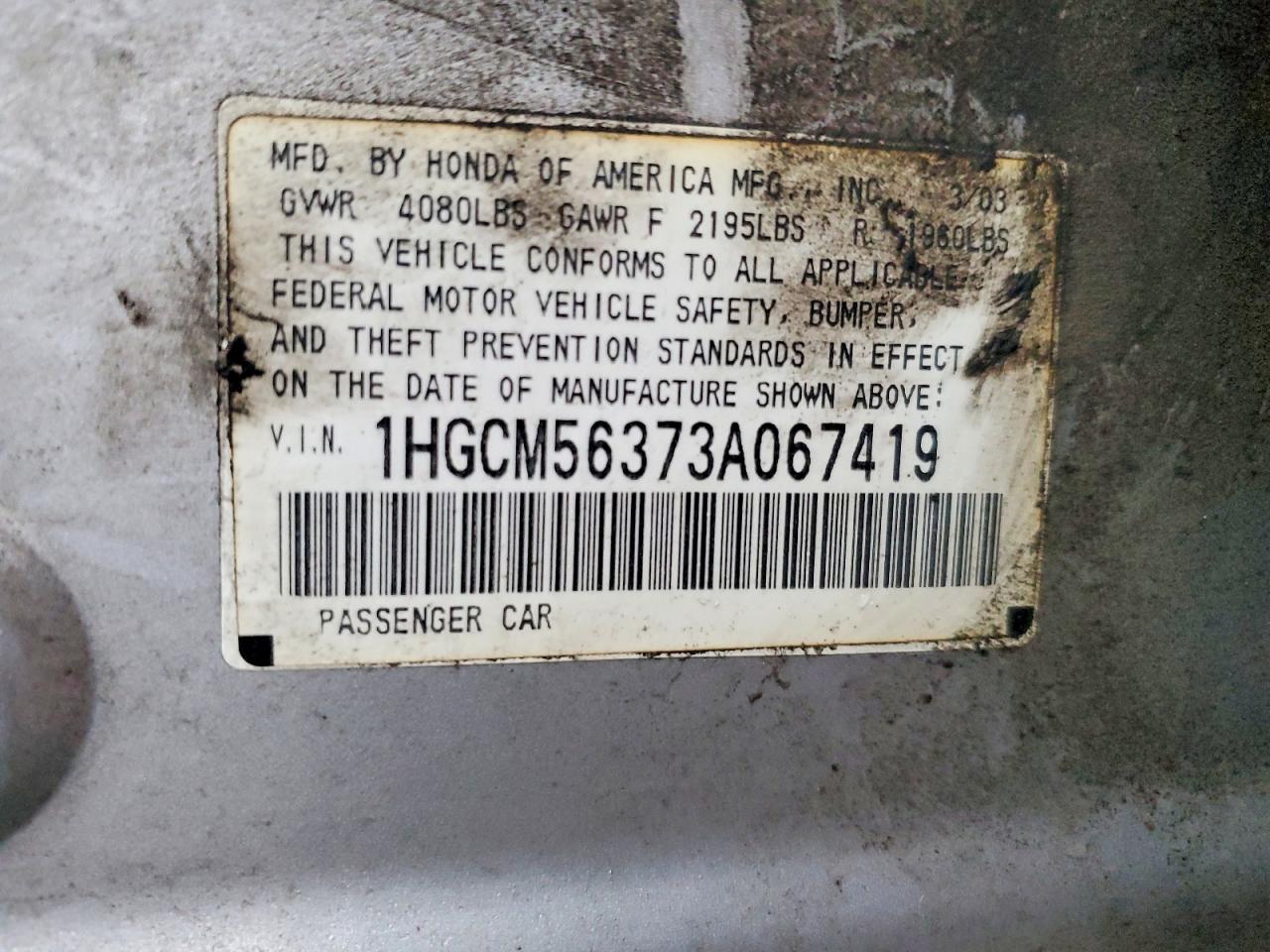 2003 HONDA ACCORD LX photo 12
