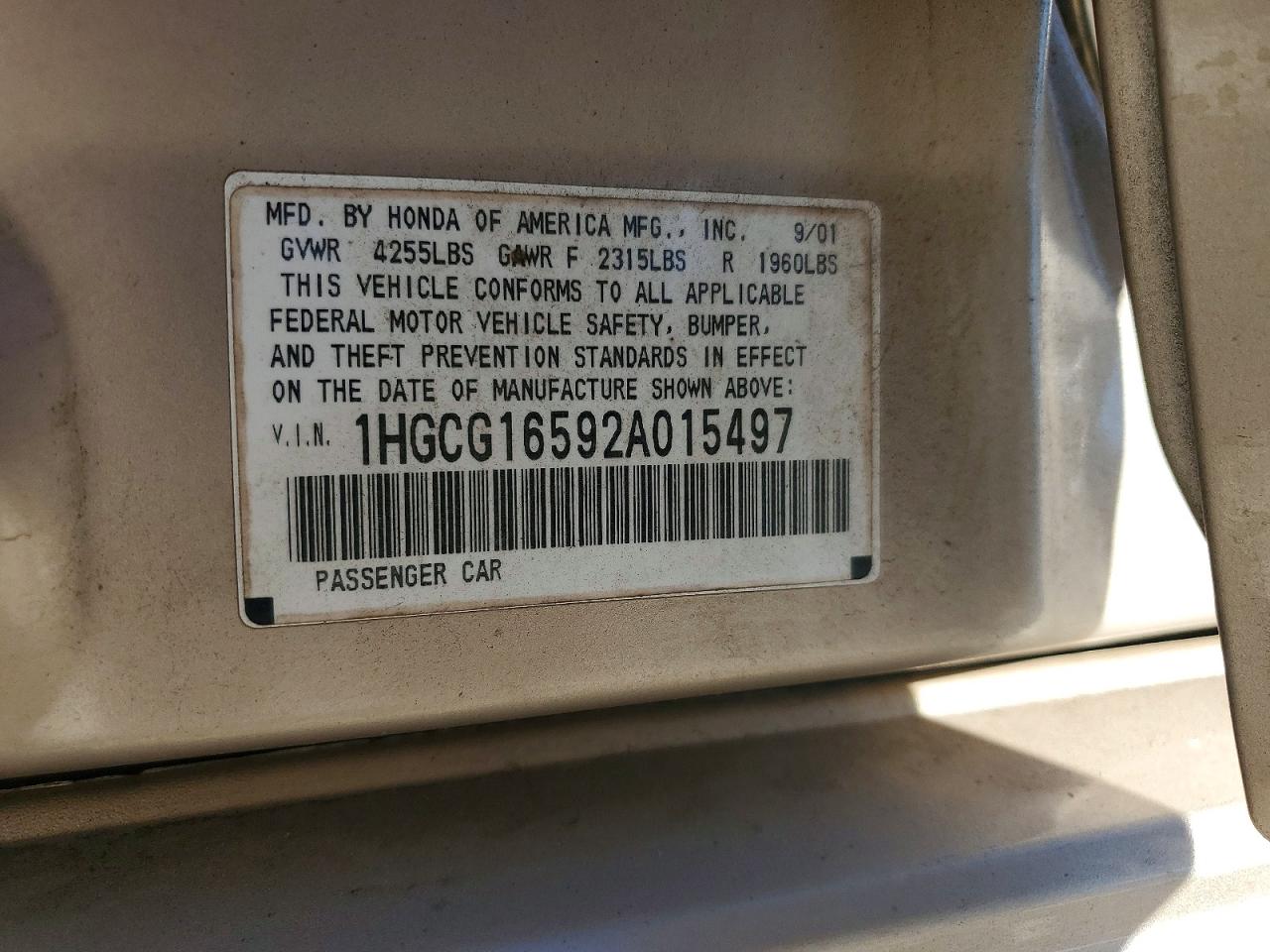 2002 HONDA ACCORD EX photo 12