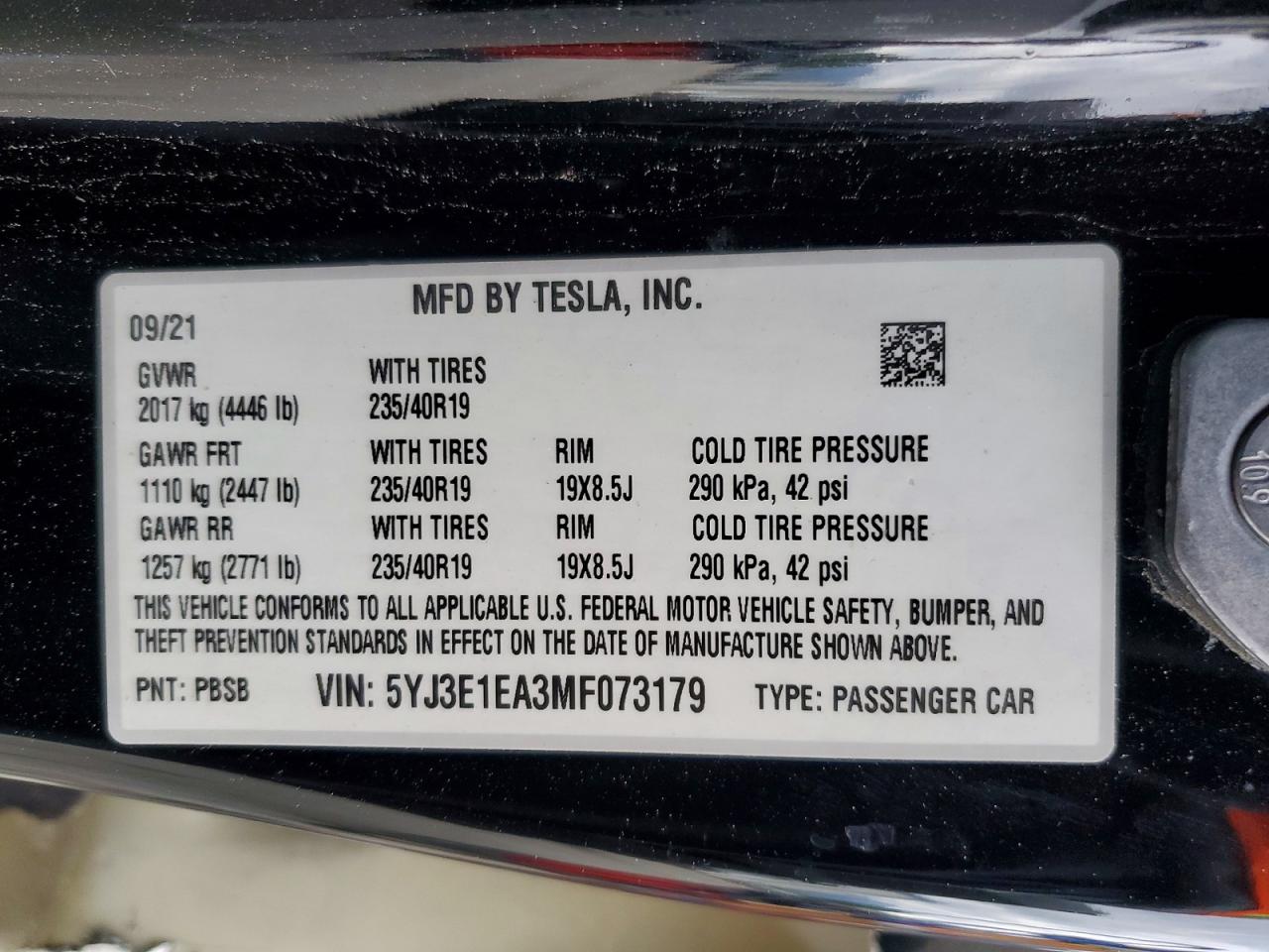 2021 TESLA MODEL 3 photo 23