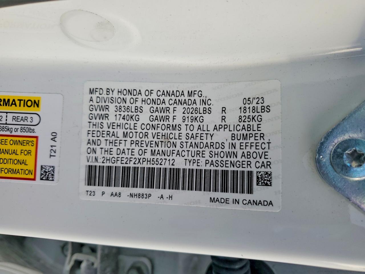 2023 HONDA CIVIC LX photo 12