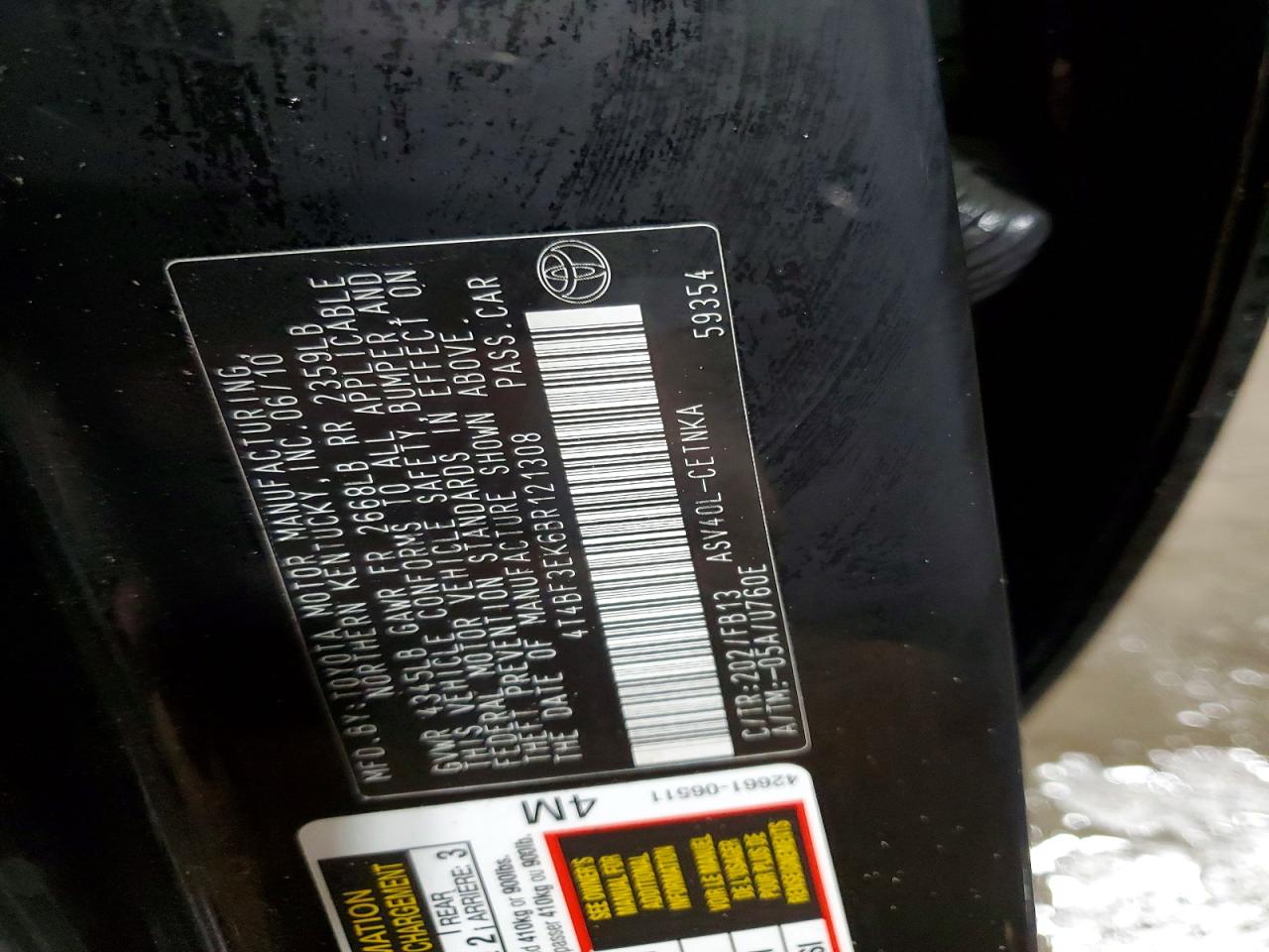 2011 TOYOTA CAMRY BASE photo 12