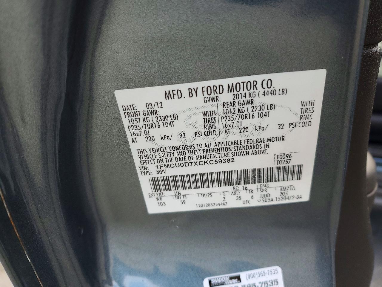 2012 FORD ESCAPE XLT photo 13