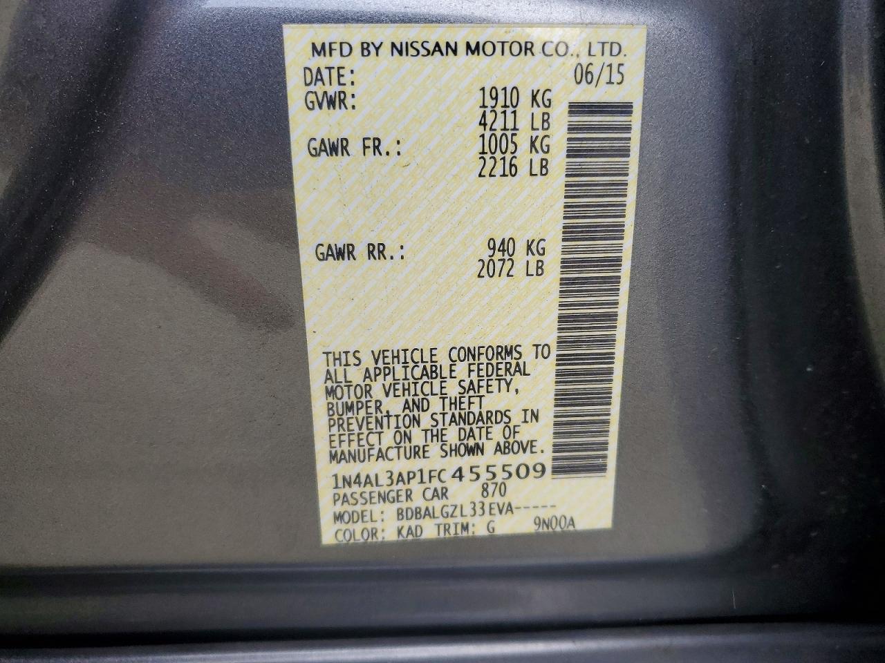 2015 NISSAN ALTIMA 2.5 photo 23