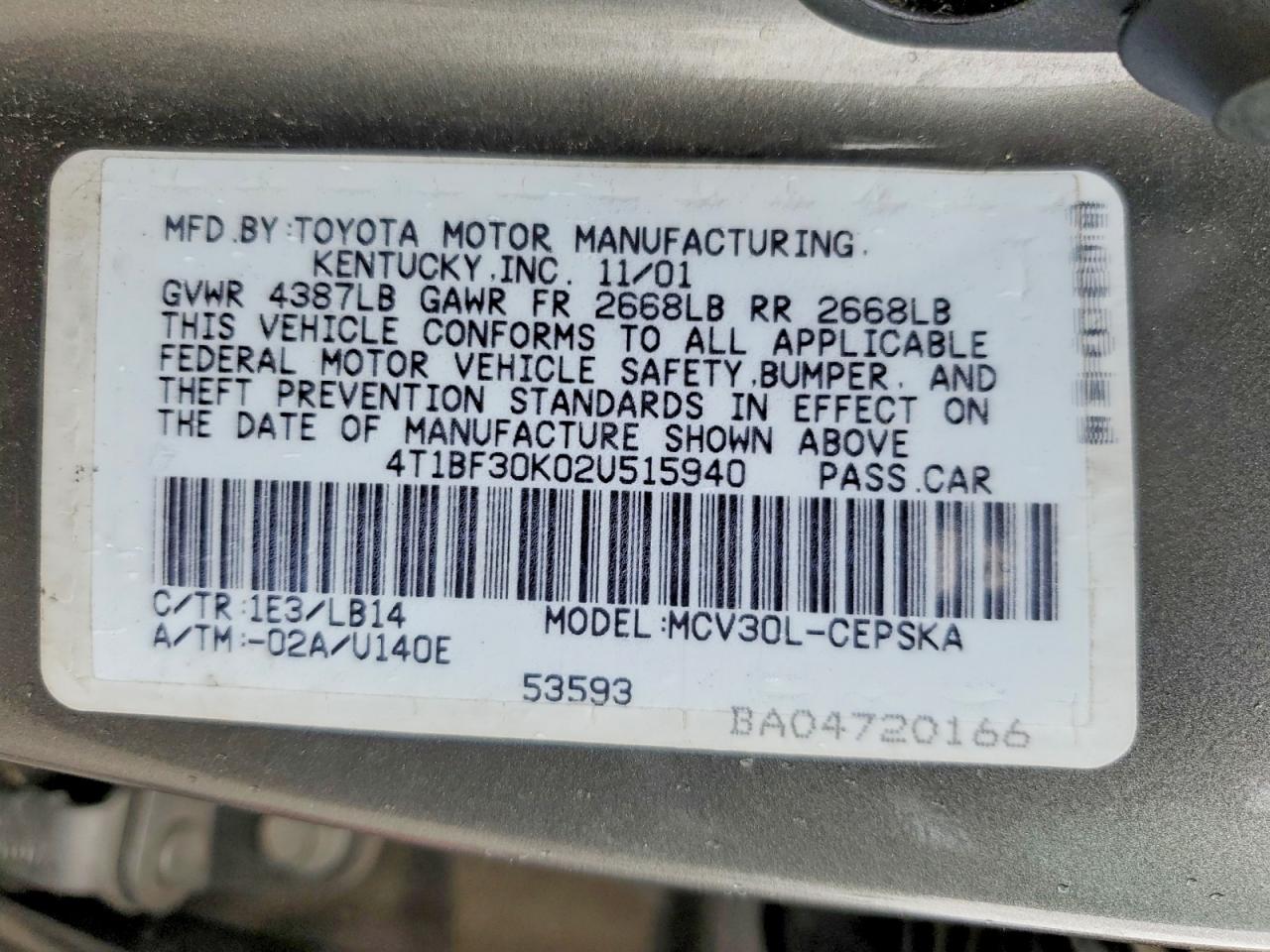 2002 TOYOTA CAMRY