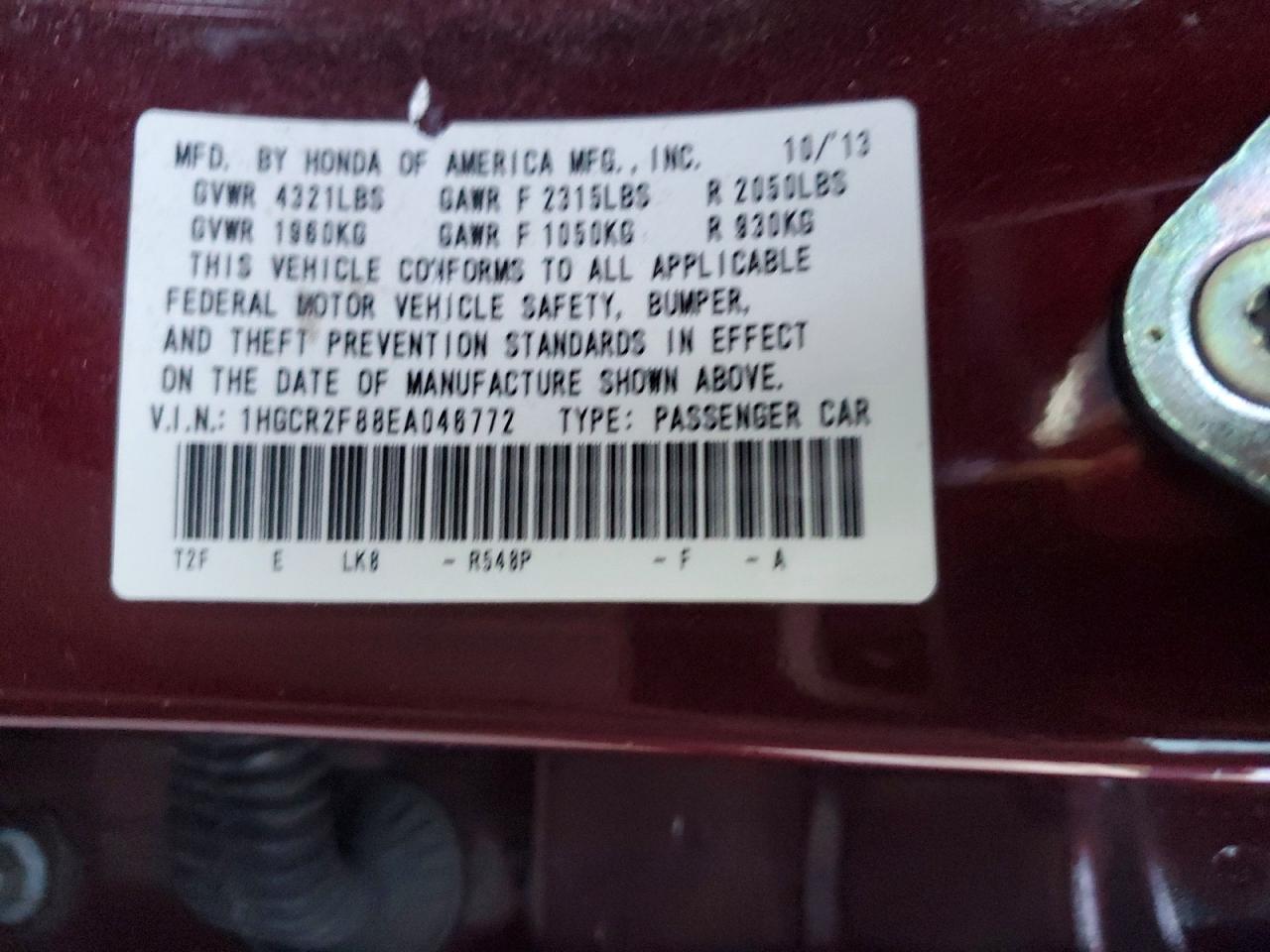 2014 HONDA ACCORD EXL photo 12