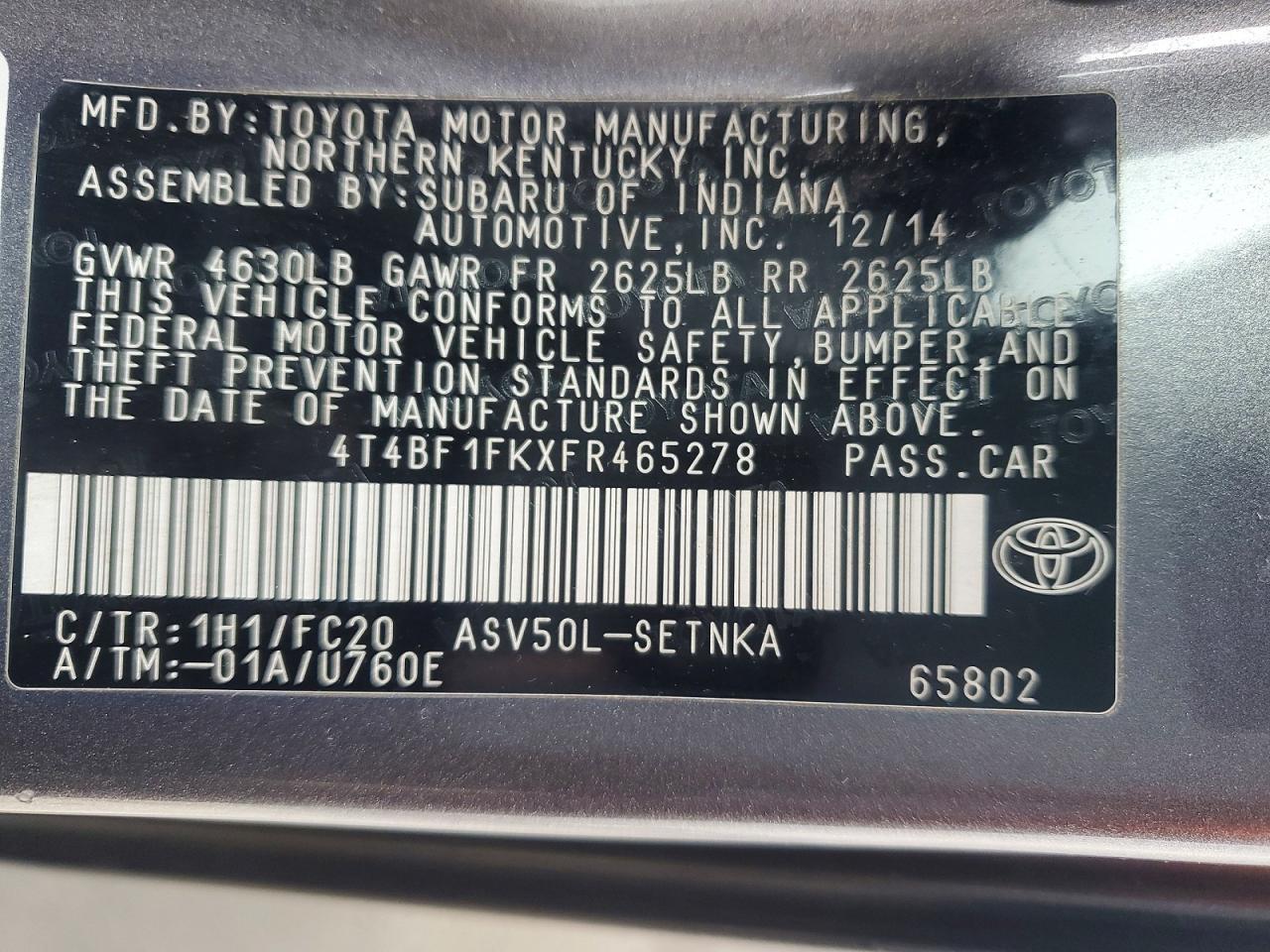 2015 TOYOTA CAMRY LE photo 13