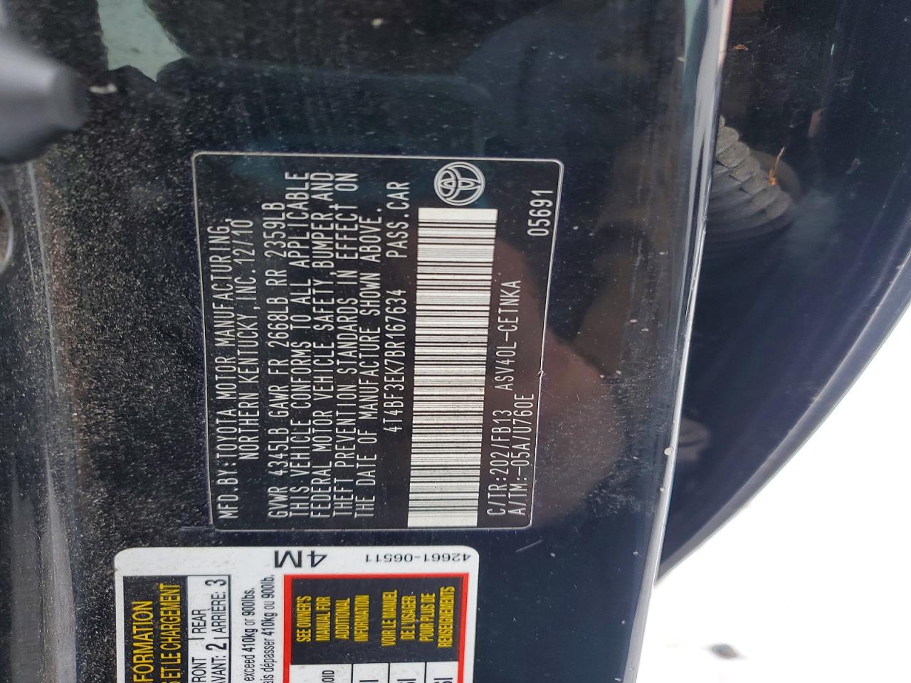 2011 TOYOTA CAMRY BASE photo 12