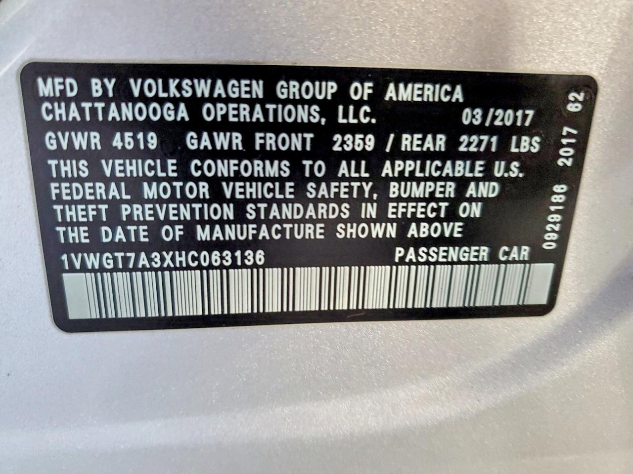 2017 VOLKSWAGEN PASSAT SE photo 12