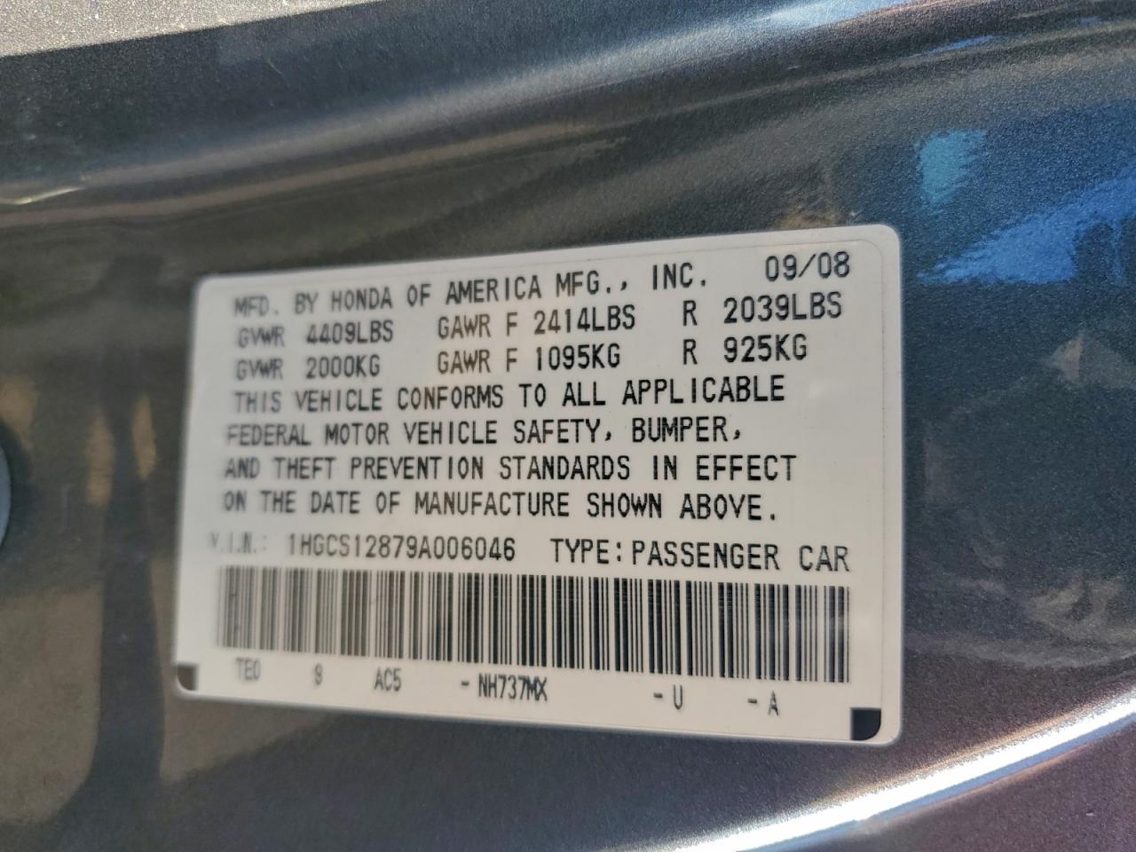 2009 HONDA ACCORD EXL photo 12