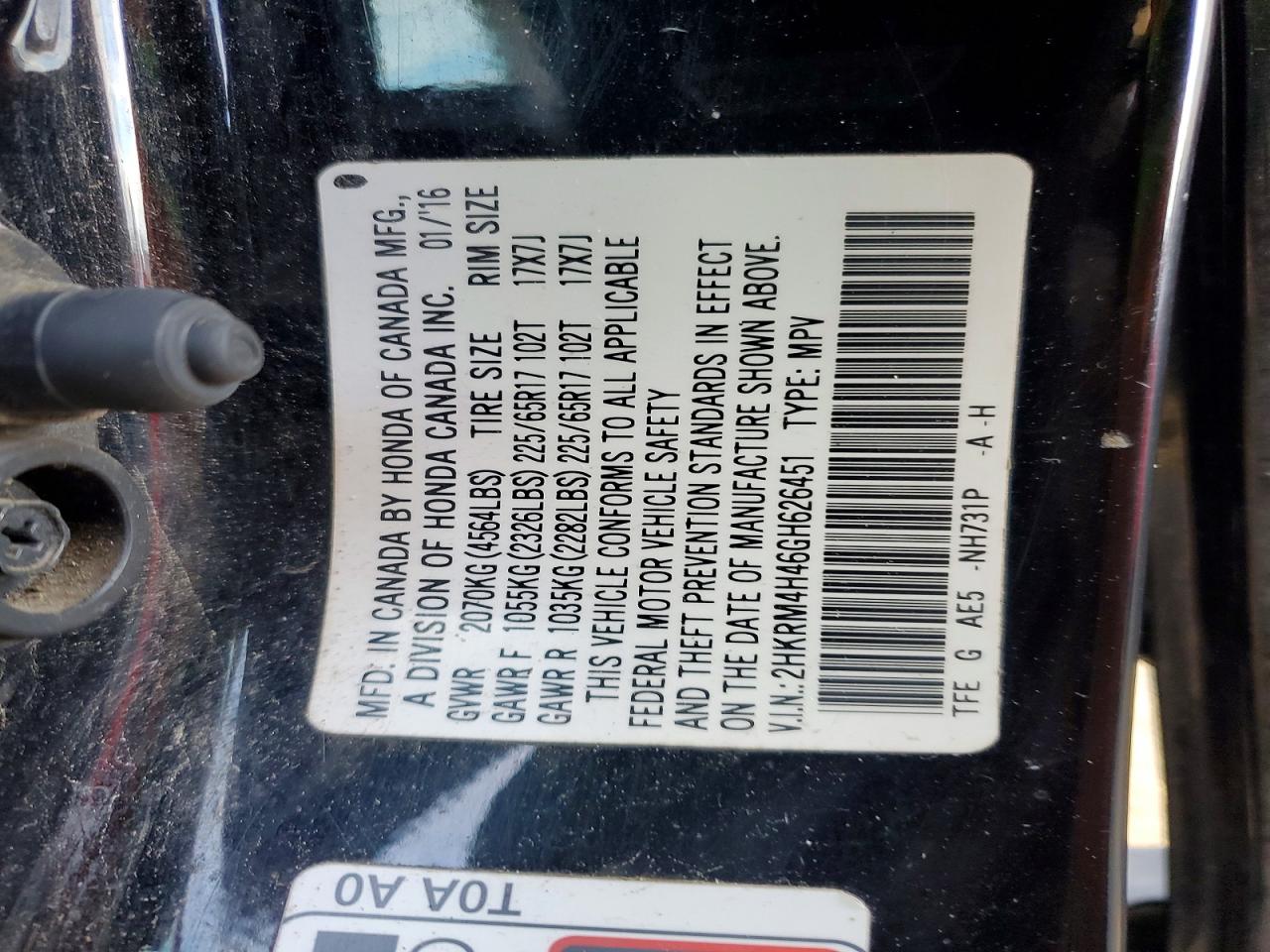 2016 HONDA CR-V SE photo 14