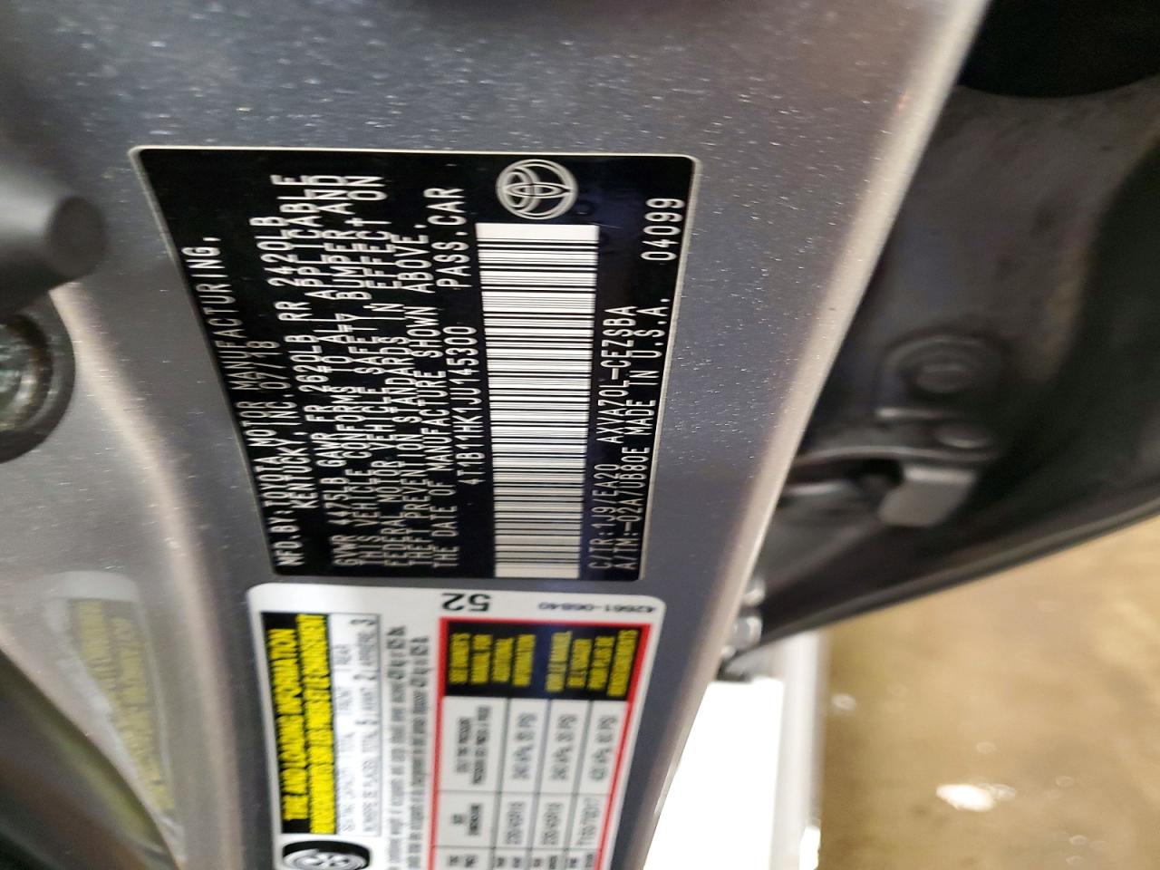 2018 TOYOTA CAMRY L photo 12