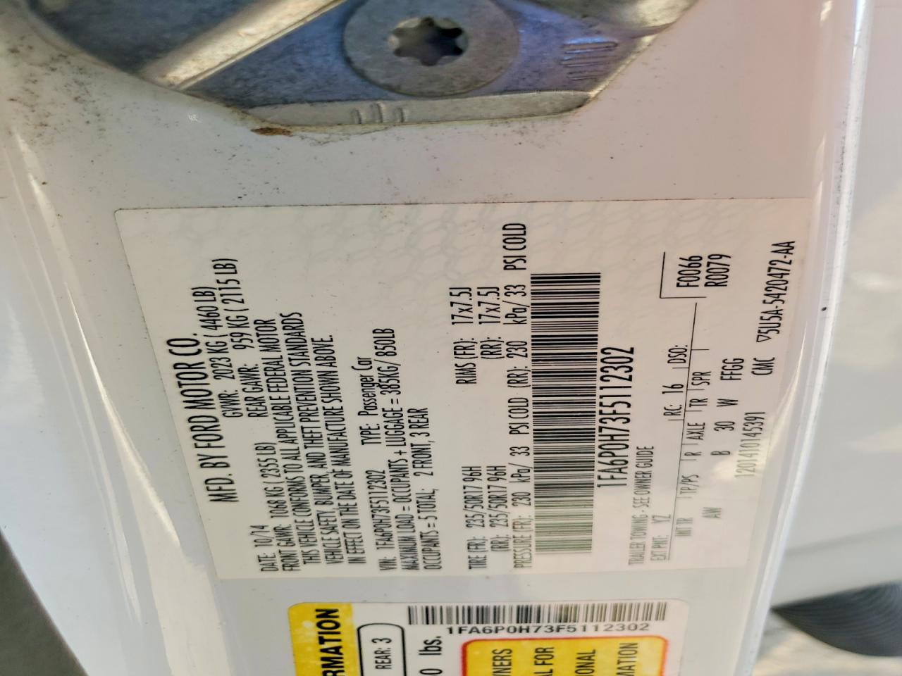 2015 FORD FUSION SE photo 12