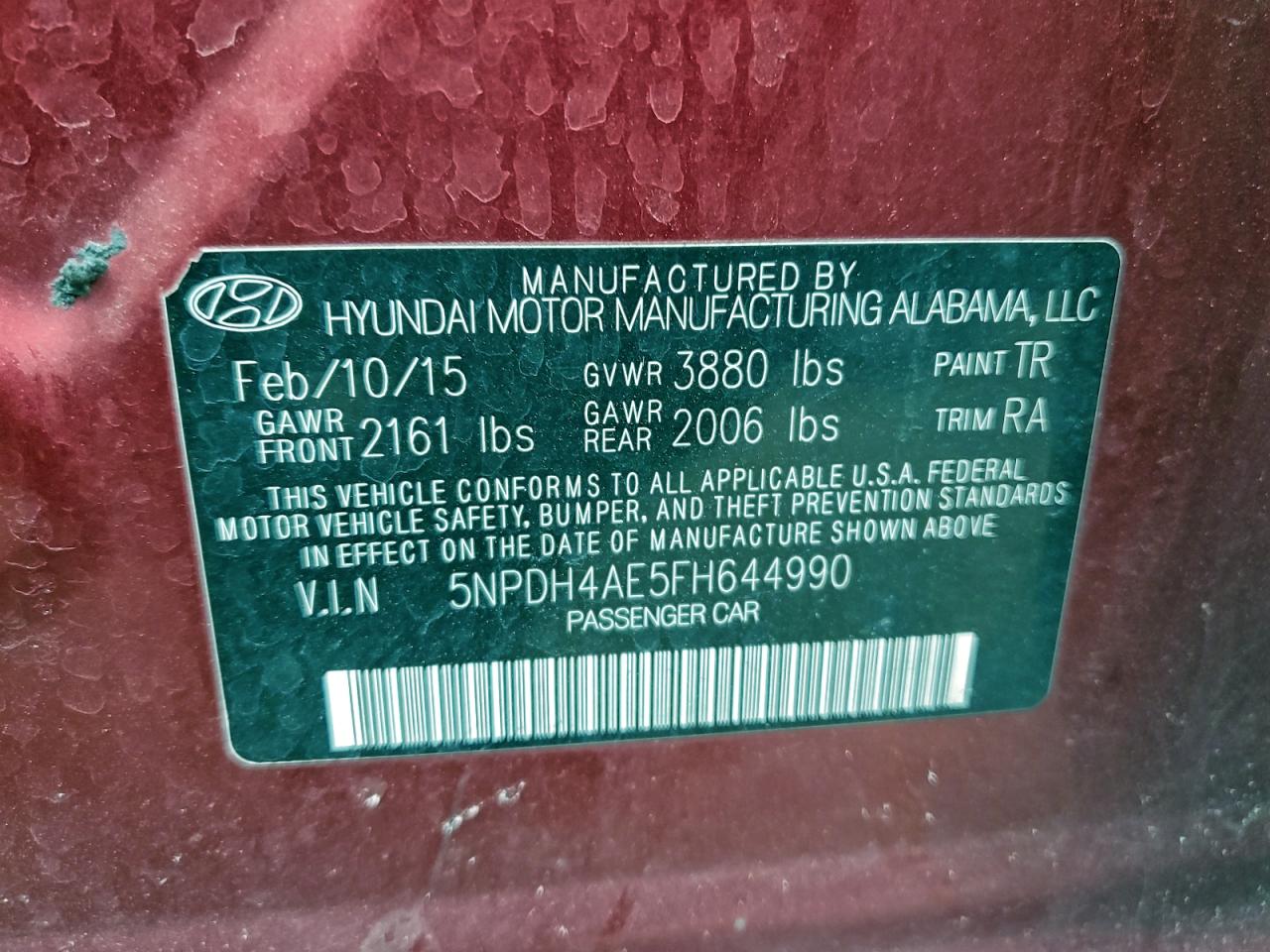 2015 HYUNDAI ELANTRA SE photo 12