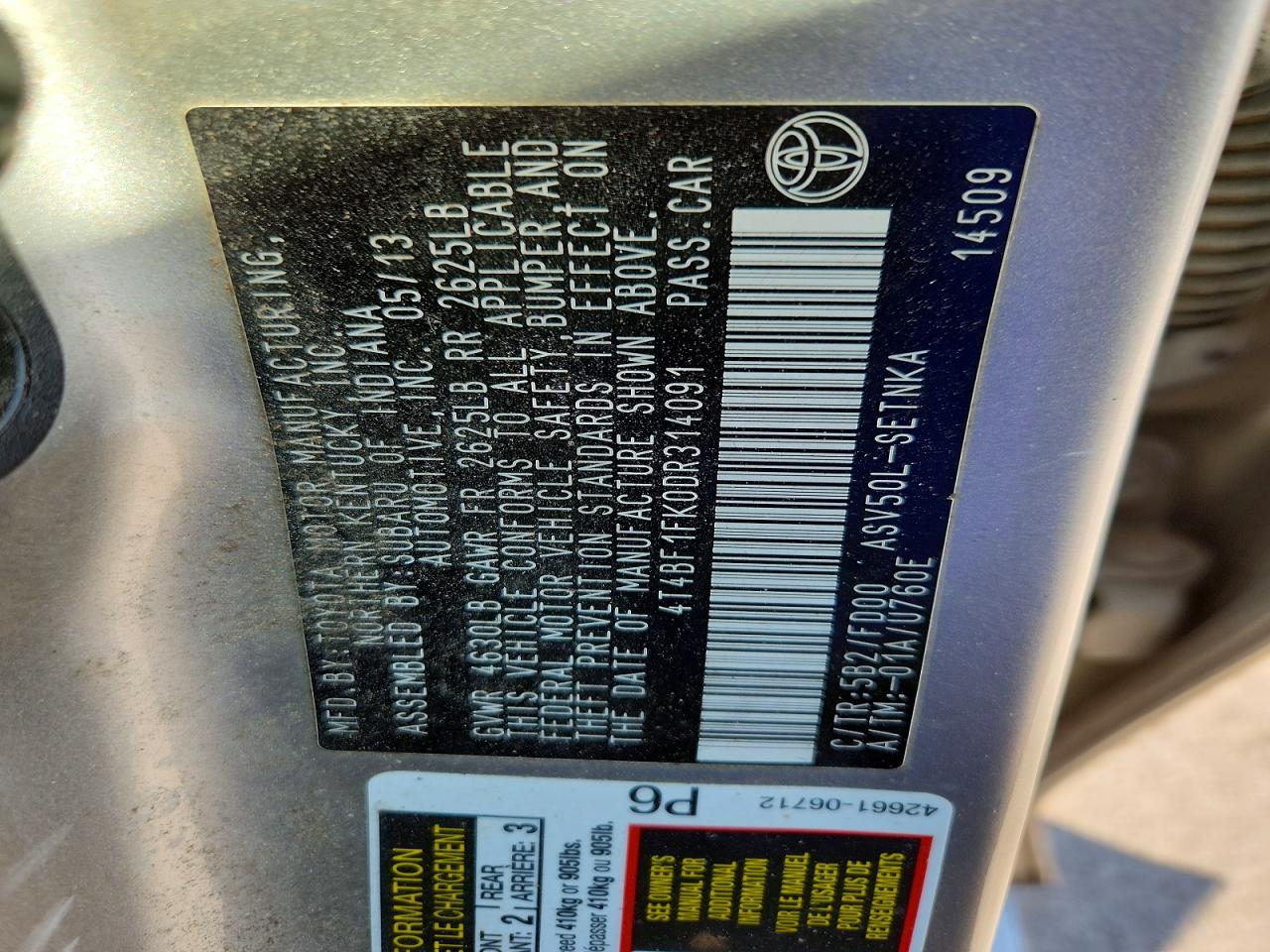 2013 TOYOTA CAMRY L photo 23