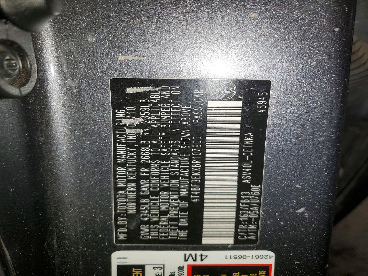 2011 TOYOTA CAMRY BASE photo 12