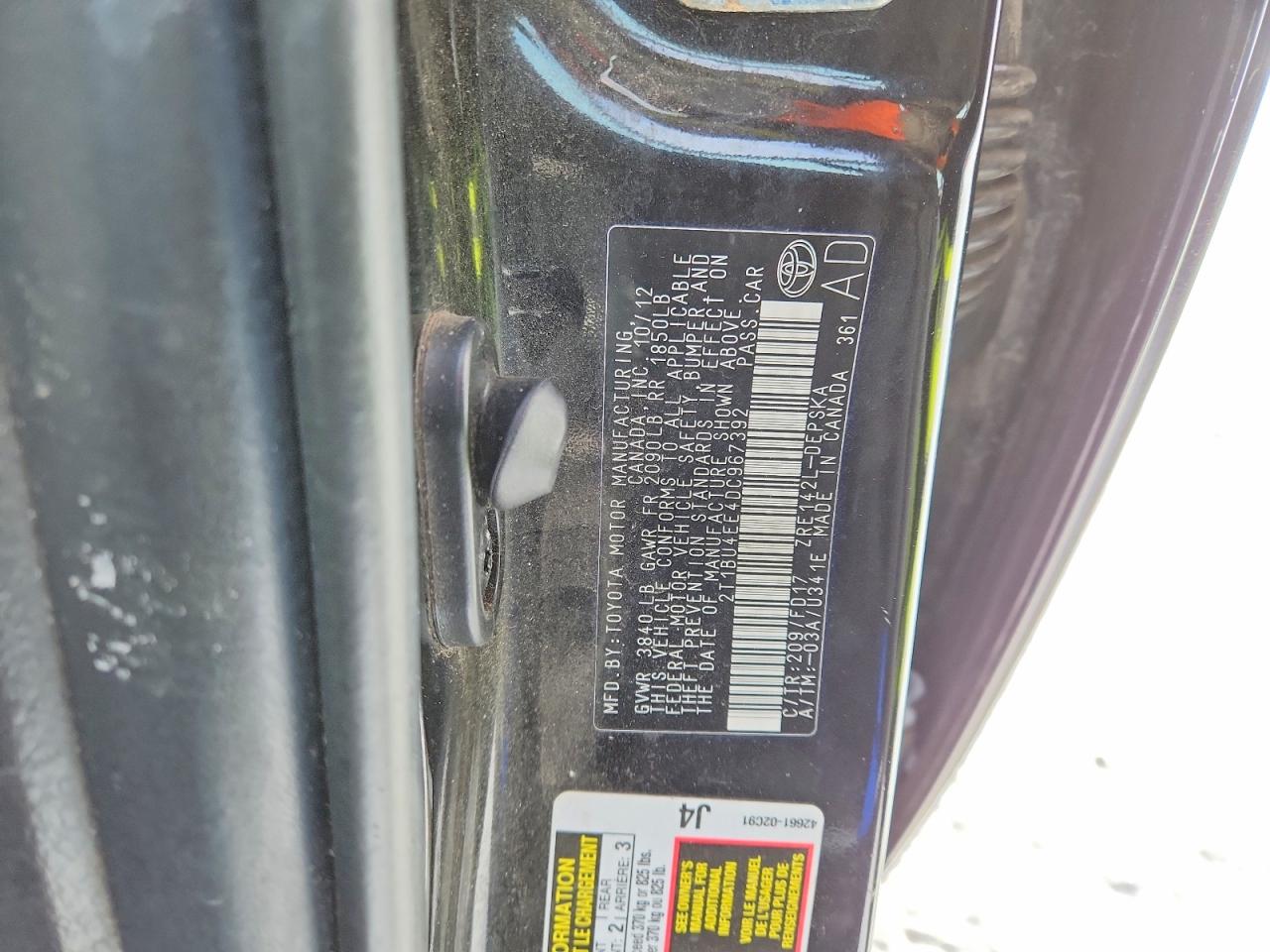 2013 TOYOTA COROLLA BASE photo 12