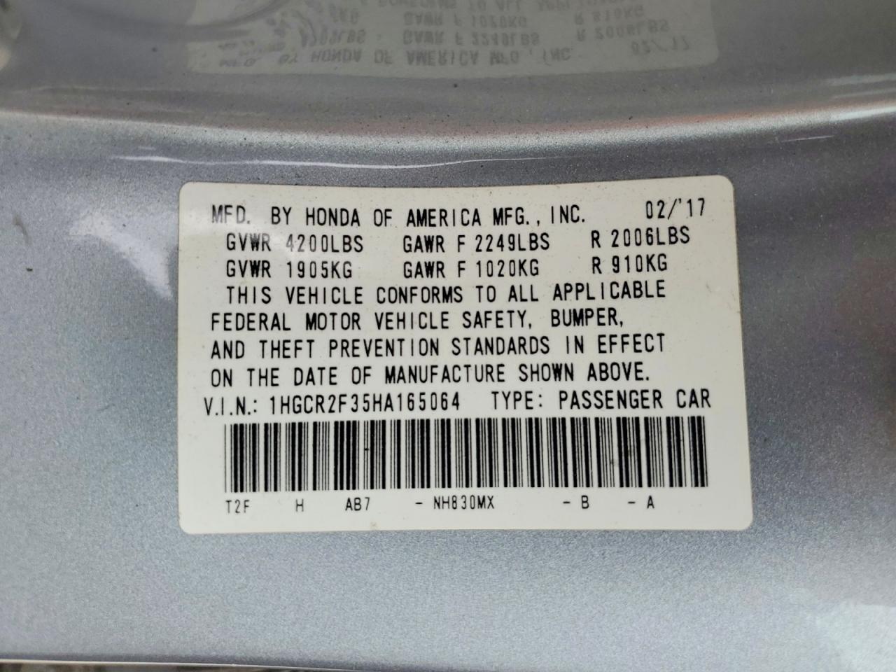 2017 HONDA ACCORD LX photo 13