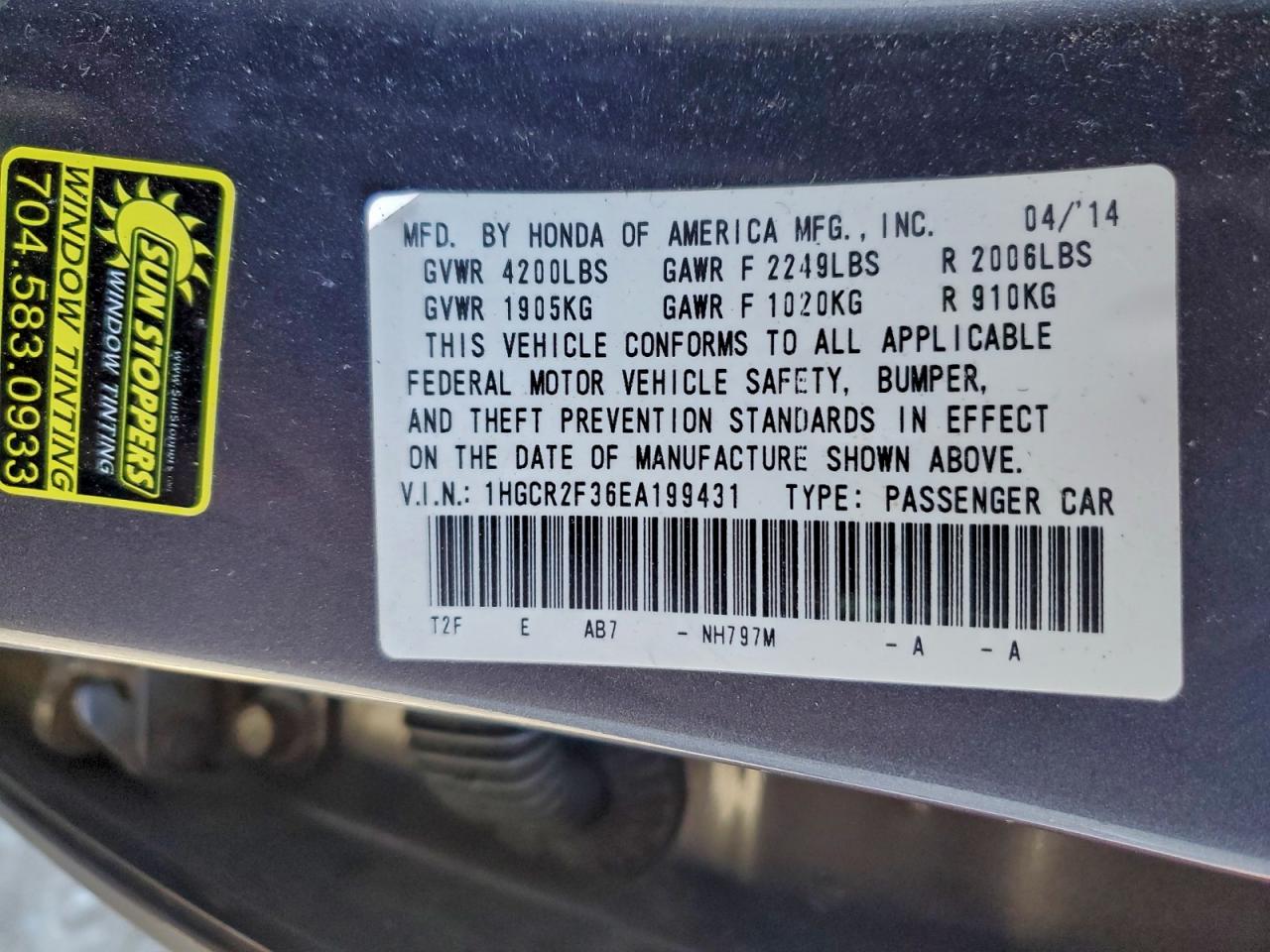 2014 HONDA ACCORD LX photo 34