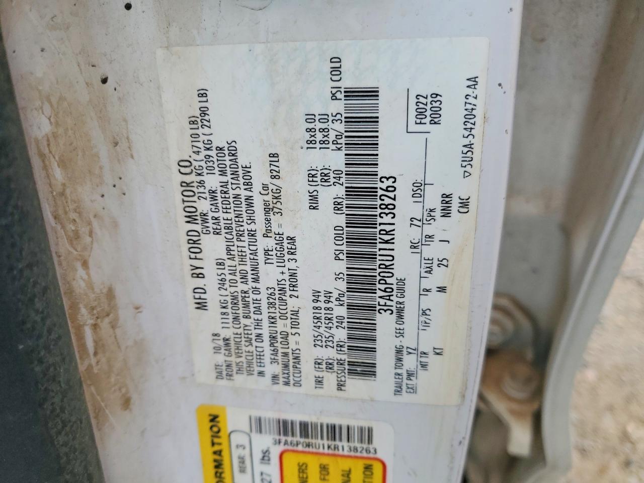 2019 FORD FUSION TITANIUM photo 12