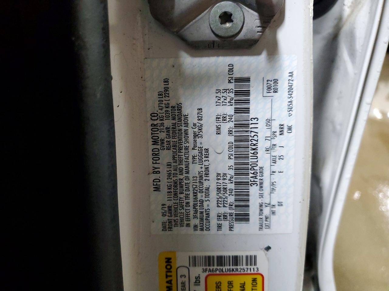 2019 FORD FUSION SE photo 13