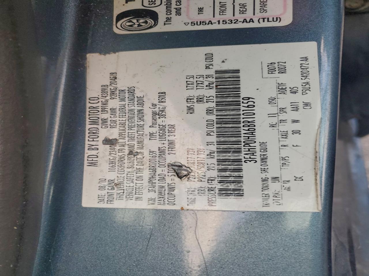 2011 FORD FUSION SE photo 12