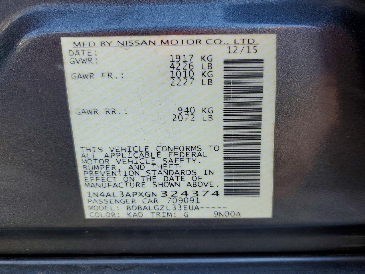 2016 NISSAN ALTIMA 2.5 photo 13