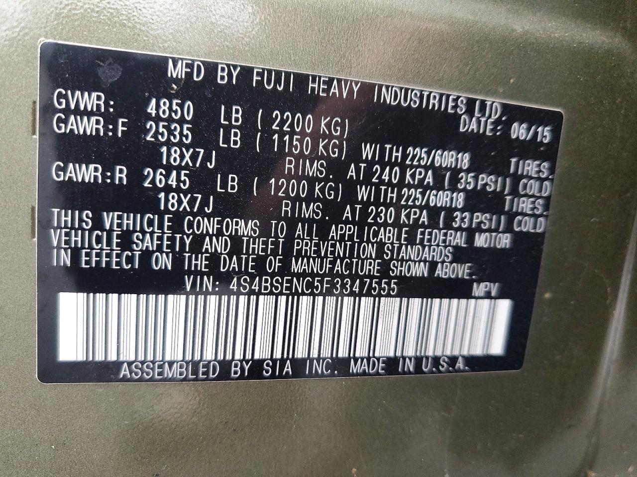 2015 SUBARU OUTBACK 3.6R LIMITED photo 12