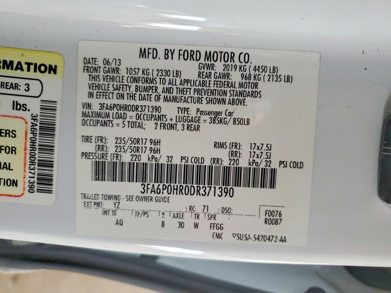 2013 FORD FUSION SE photo 12