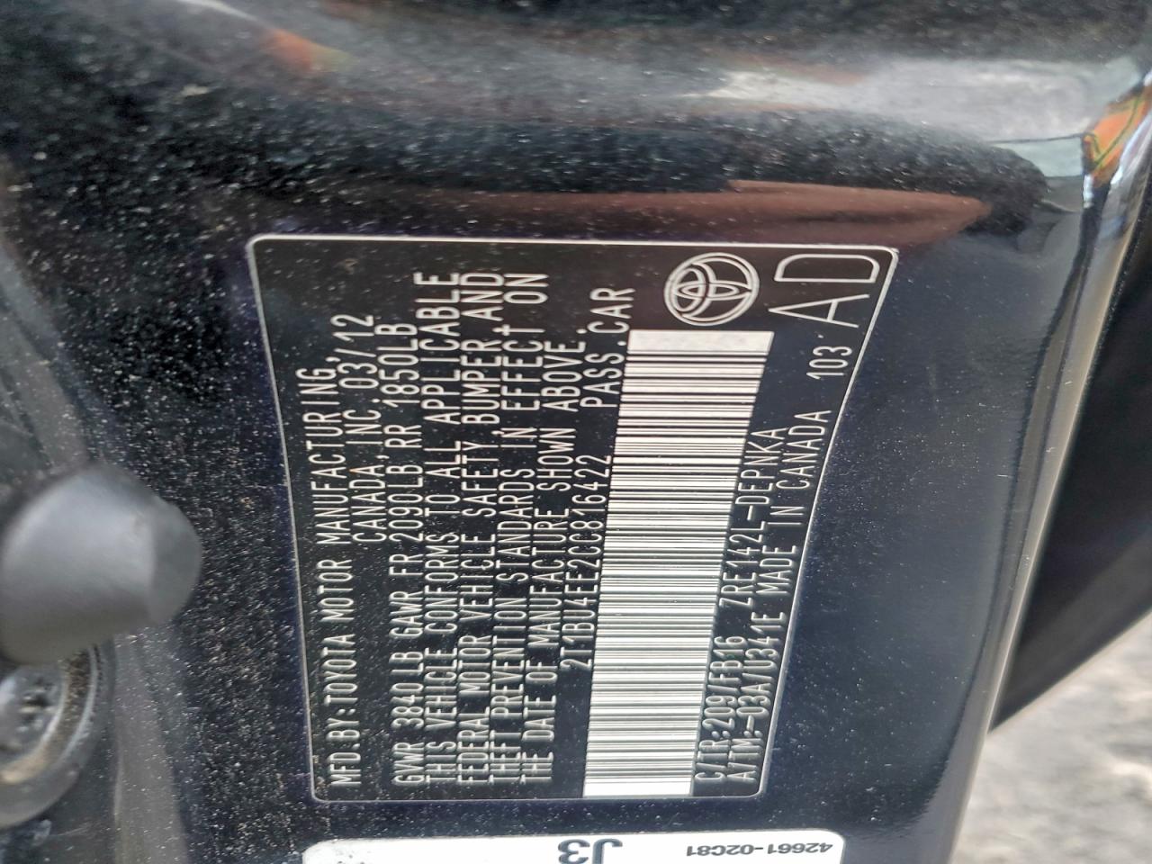 2012 TOYOTA COROLLA BASE photo 12