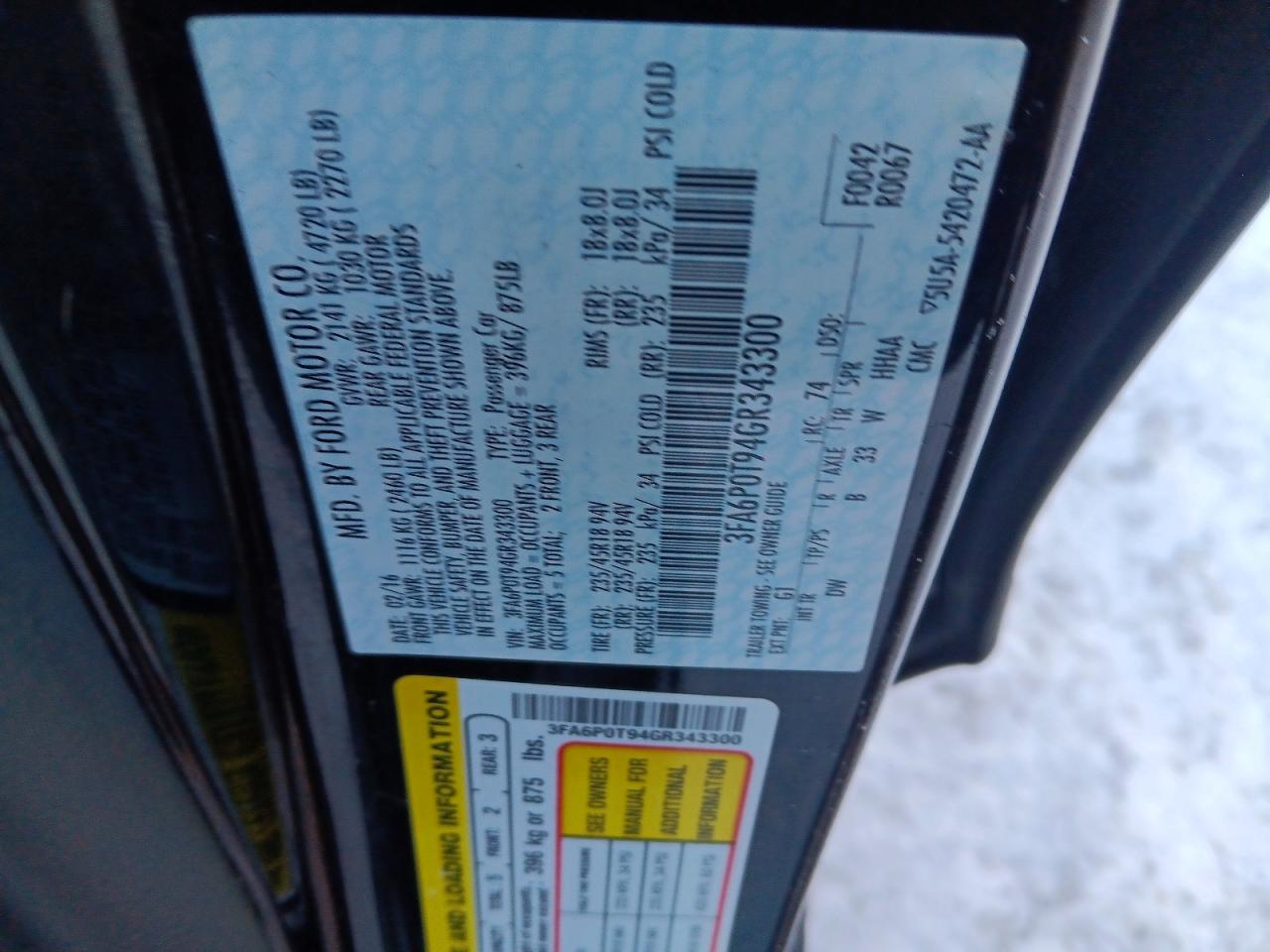 2016 FORD FUSION SE photo 12