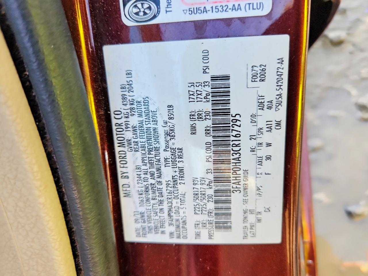 2012 FORD FUSION SE photo 12