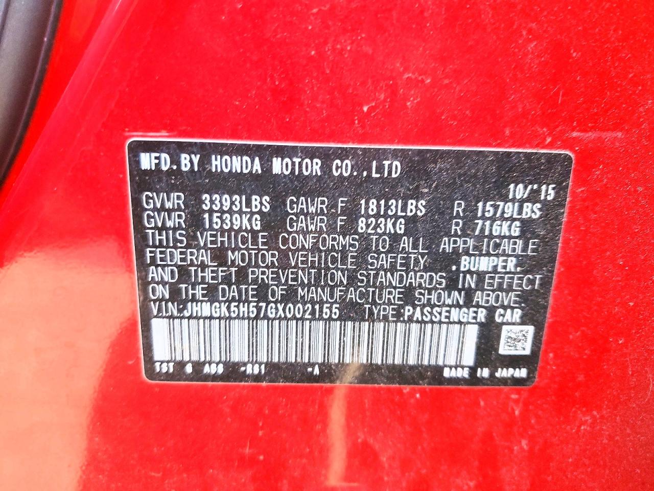 2016 HONDA FIT LX photo 12