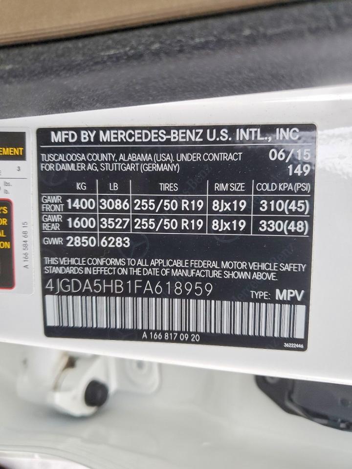 2015 MERCEDES-BENZ ML 350 4MATIC photo 13