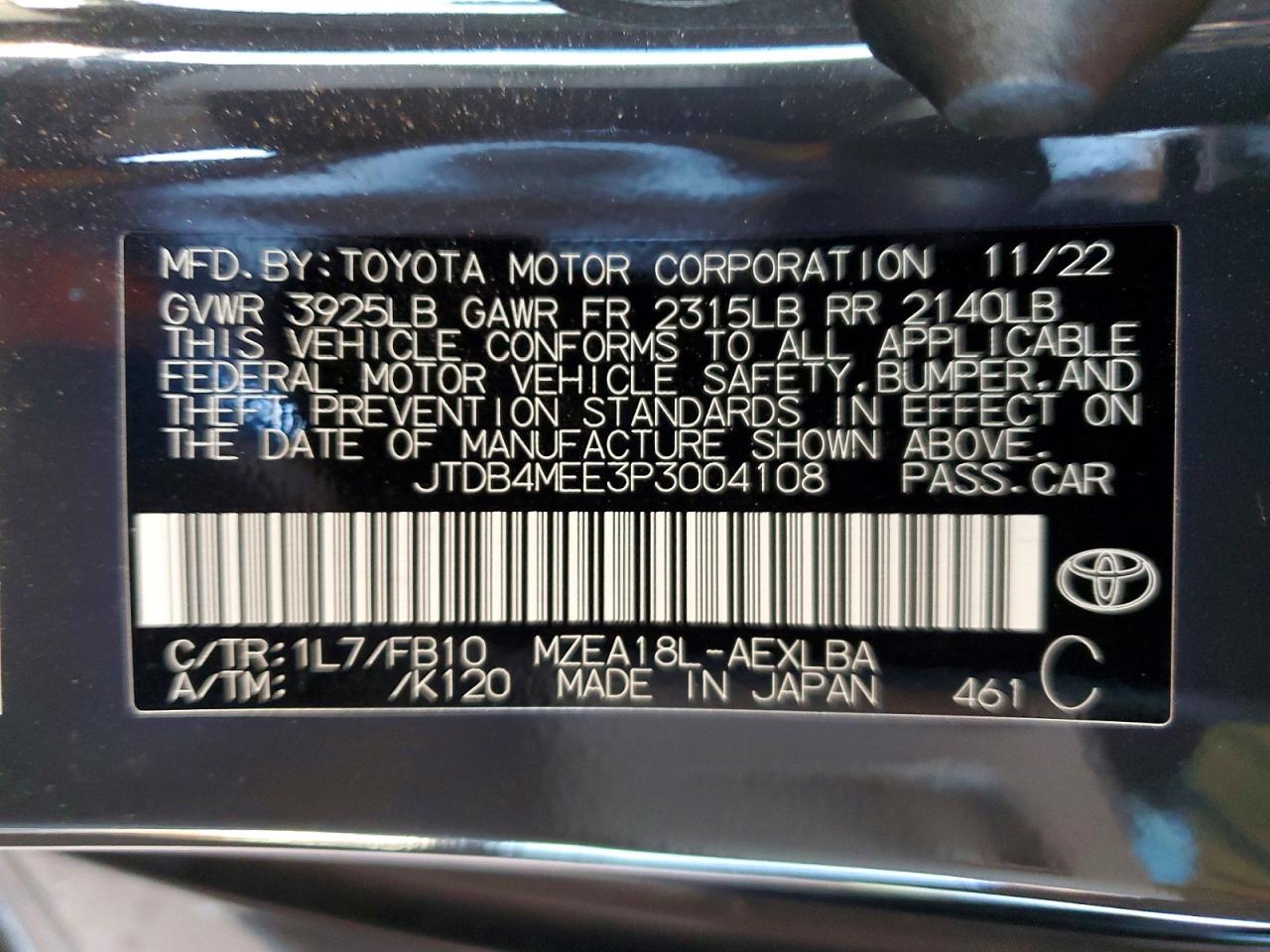 2023 TOYOTA COROLLA LE photo 12
